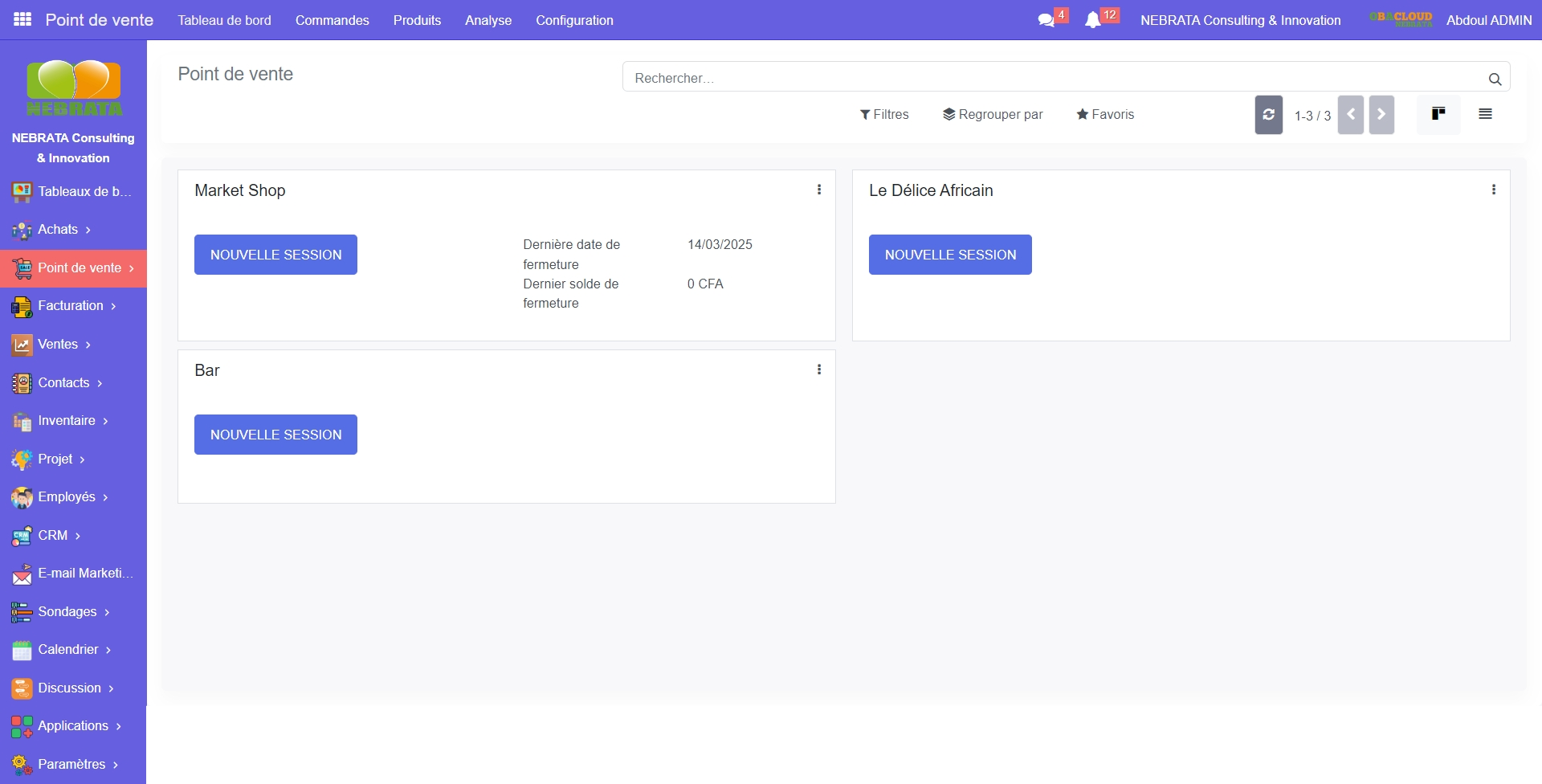 Tableau de bord Point de Vente